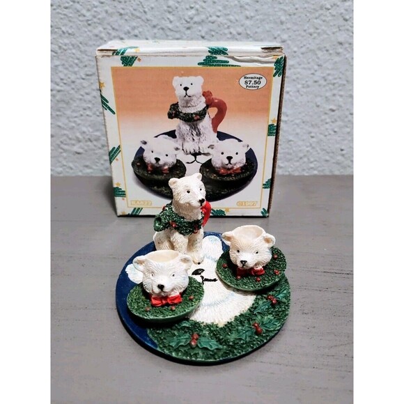 Loomco Vintage Miniature Teddy Bear Christmas Eve Tea Set So Cute Collectible - Picture 1 of 4